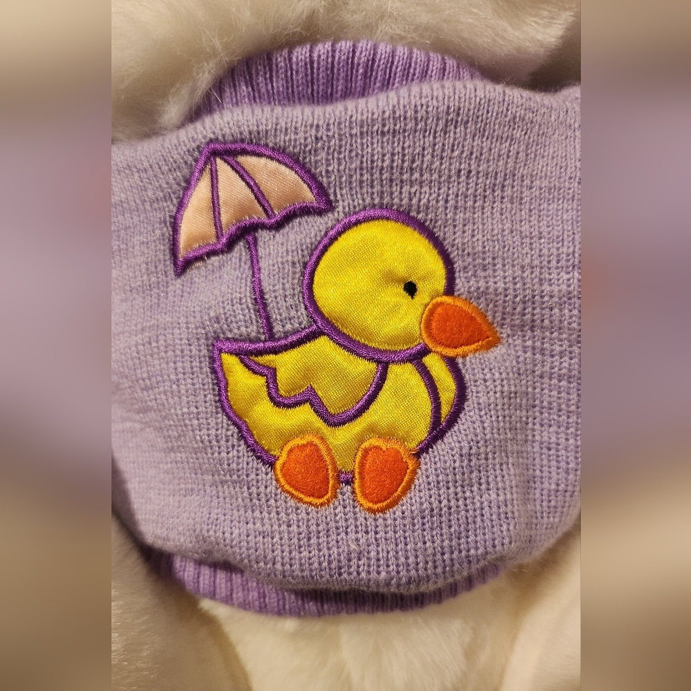 Vintage Limited Easter White Bunny Rabbit Lavender Sweater Stuffed Spring Plush - Picture 4 of 6